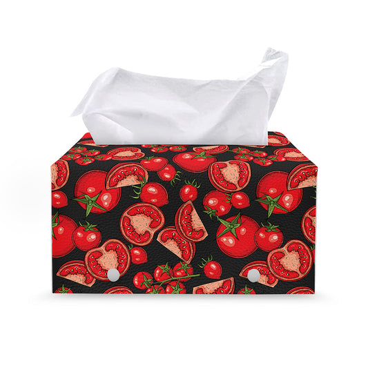 Red Ripe Tomatoes Pattern Print Leather Tissue Box Cover