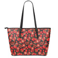 Red Ripe Tomatoes Pattern Print Leather Tote Bag With Zipper