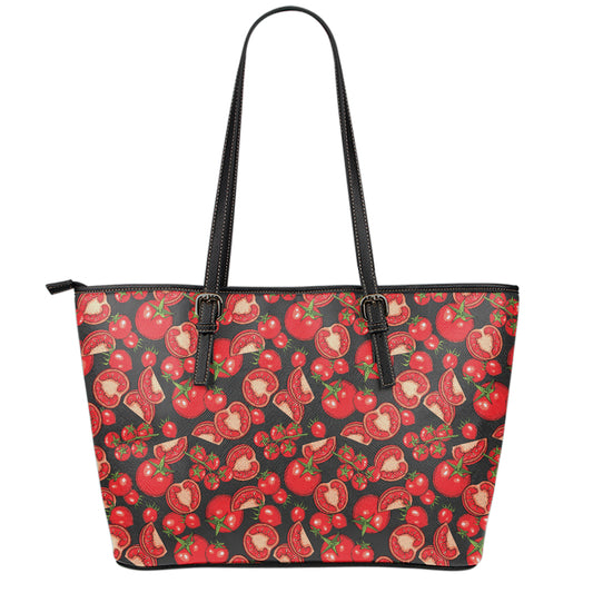 Red Ripe Tomatoes Pattern Print Leather Tote Bag