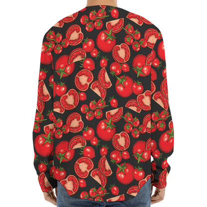 Red Ripe Tomatoes Pattern Print Long Sleeve Baseball Jersey
