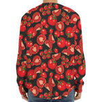 Red Ripe Tomatoes Pattern Print Long Sleeve Baseball Jersey