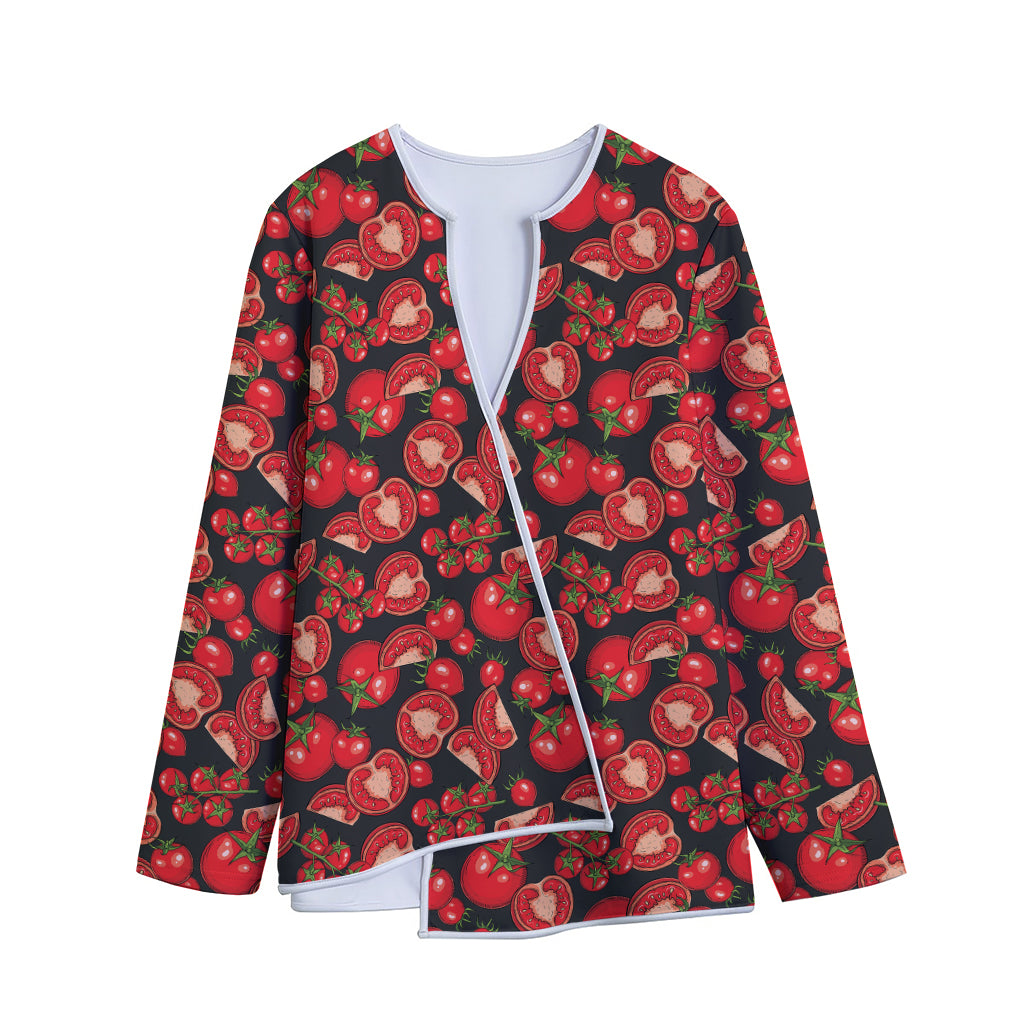 Red Ripe Tomatoes Pattern Print Long Sleeve Short Coat