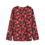 Red Ripe Tomatoes Pattern Print Long Sleeve Short Coat