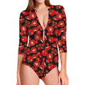 Red Ripe Tomatoes Pattern Print Long Sleeve Swimsuit