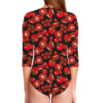 Red Ripe Tomatoes Pattern Print Long Sleeve Swimsuit