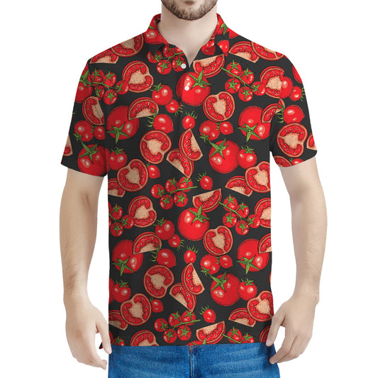 Red Ripe Tomatoes Pattern Print Men's Polo Shirt