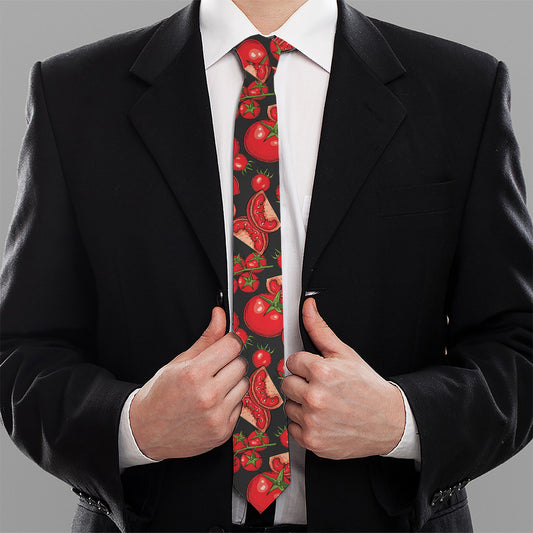 Red Ripe Tomatoes Pattern Print Necktie