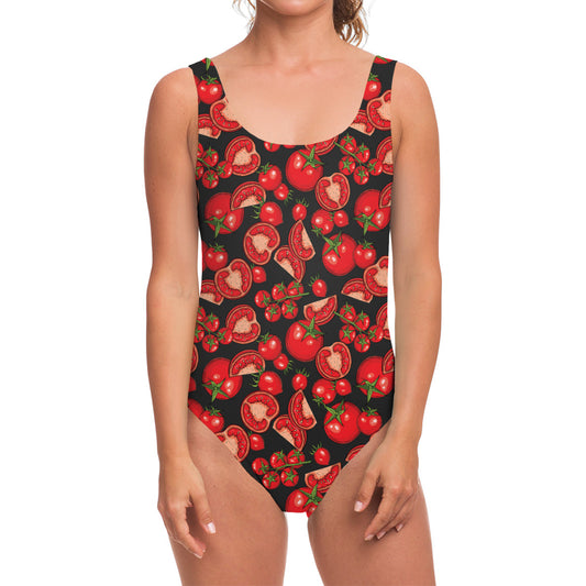 Red Ripe Tomatoes Pattern Print One Piece Swimsuit