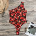 Red Ripe Tomatoes Pattern Print One Shoulder Bodysuit