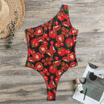 Red Ripe Tomatoes Pattern Print One Shoulder Bodysuit