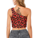 Red Ripe Tomatoes Pattern Print One Shoulder Crop Top