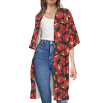 Red Ripe Tomatoes Pattern Print Open Front Beach Cover Up