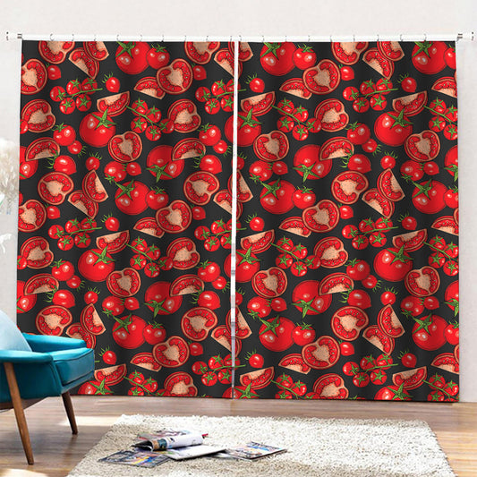 Red Ripe Tomatoes Pattern Print Pencil Pleat Curtains