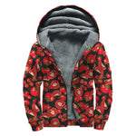 Red Ripe Tomatoes Pattern Print Sherpa Lined Zip Up Hoodie
