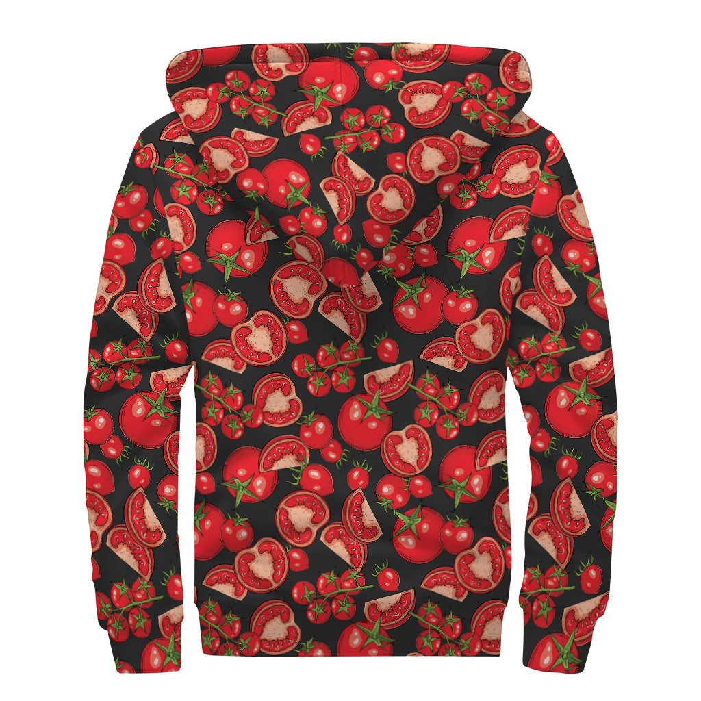 Red Ripe Tomatoes Pattern Print Sherpa Lined Zip Up Hoodie