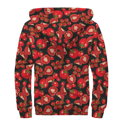 Red Ripe Tomatoes Pattern Print Sherpa Lined Zip Up Hoodie