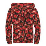 Red Ripe Tomatoes Pattern Print Sherpa Lined Zip Up Hoodie