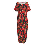 Red Ripe Tomatoes Pattern Print Short Sleeve Long Nightdress