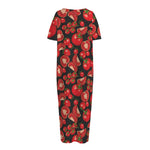 Red Ripe Tomatoes Pattern Print Short Sleeve Long Nightdress
