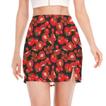 Red Ripe Tomatoes Pattern Print Side Slit Mini Skirt