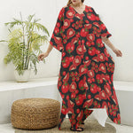 Red Ripe Tomatoes Pattern Print Silk V-Neck Kaftan Dress
