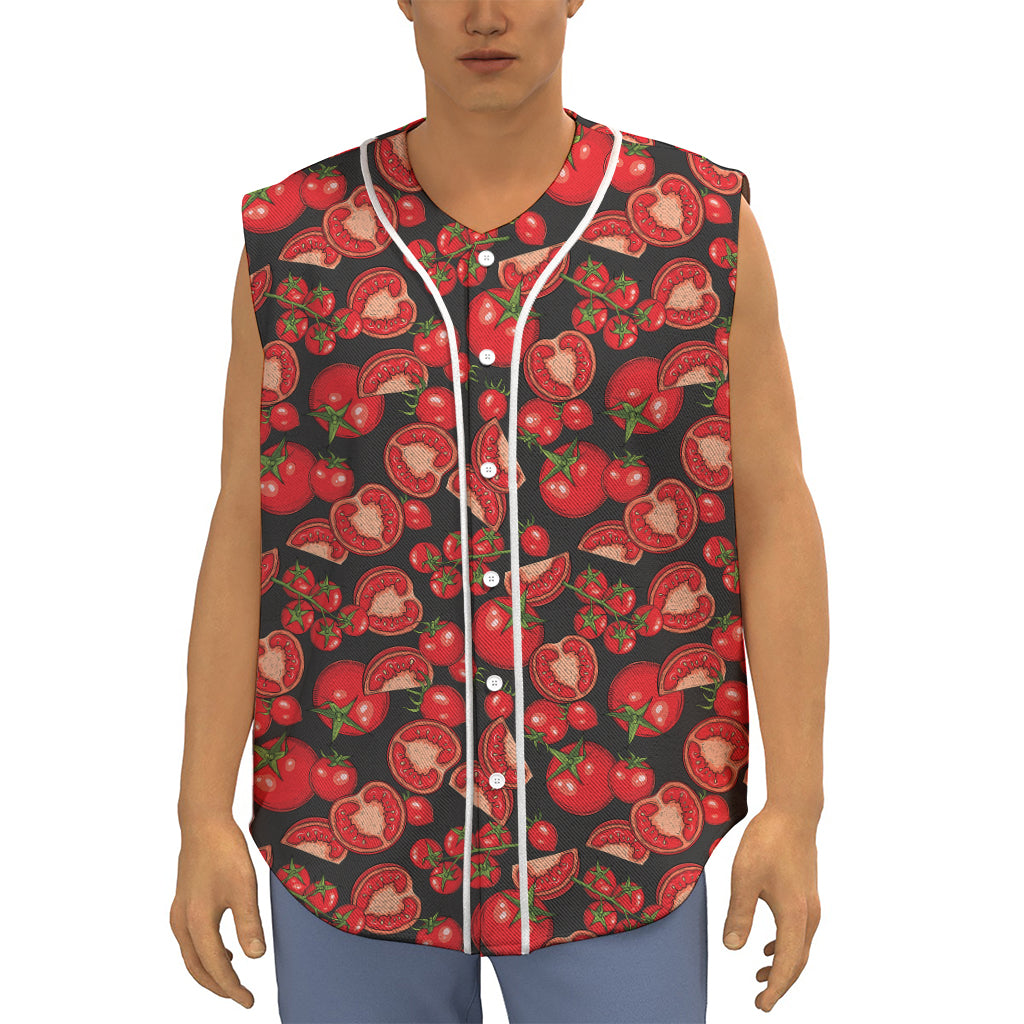 Red Ripe Tomatoes Pattern Print Sleeveless Baseball Jersey
