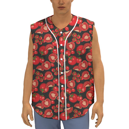 Red Ripe Tomatoes Pattern Print Sleeveless Baseball Jersey