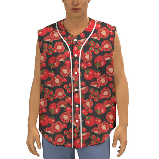 Red Ripe Tomatoes Pattern Print Sleeveless Baseball Jersey