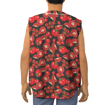Red Ripe Tomatoes Pattern Print Sleeveless Baseball Jersey