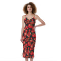 Red Ripe Tomatoes Pattern Print Slim Fit Midi Cami Dress