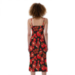 Red Ripe Tomatoes Pattern Print Slim Fit Midi Cami Dress