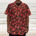 Red Ripe Tomatoes Pattern Print Textured Short Sleeve Shirt