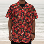 Red Ripe Tomatoes Pattern Print Textured Short Sleeve Shirt