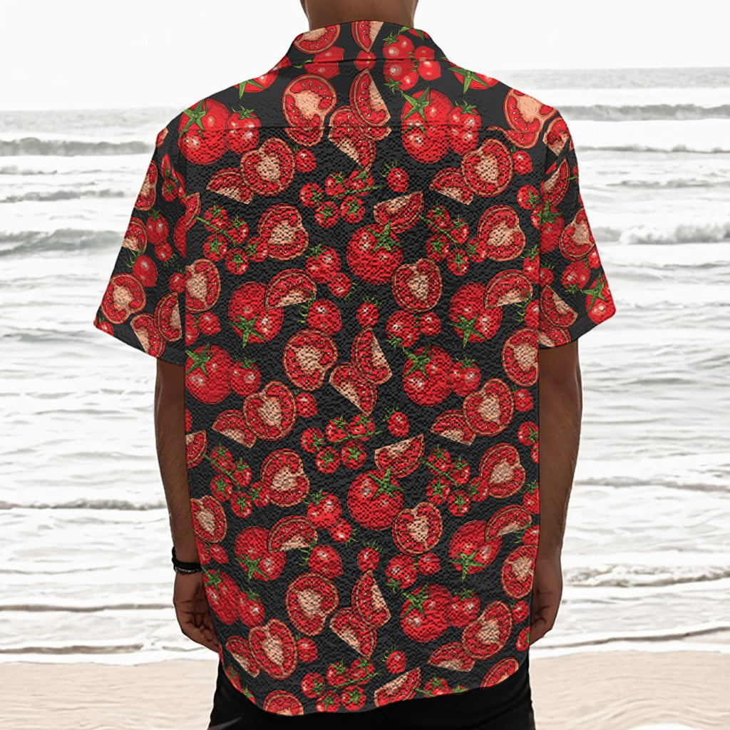 Red Ripe Tomatoes Pattern Print Textured Short Sleeve Shirt