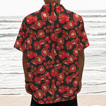 Red Ripe Tomatoes Pattern Print Textured Short Sleeve Shirt