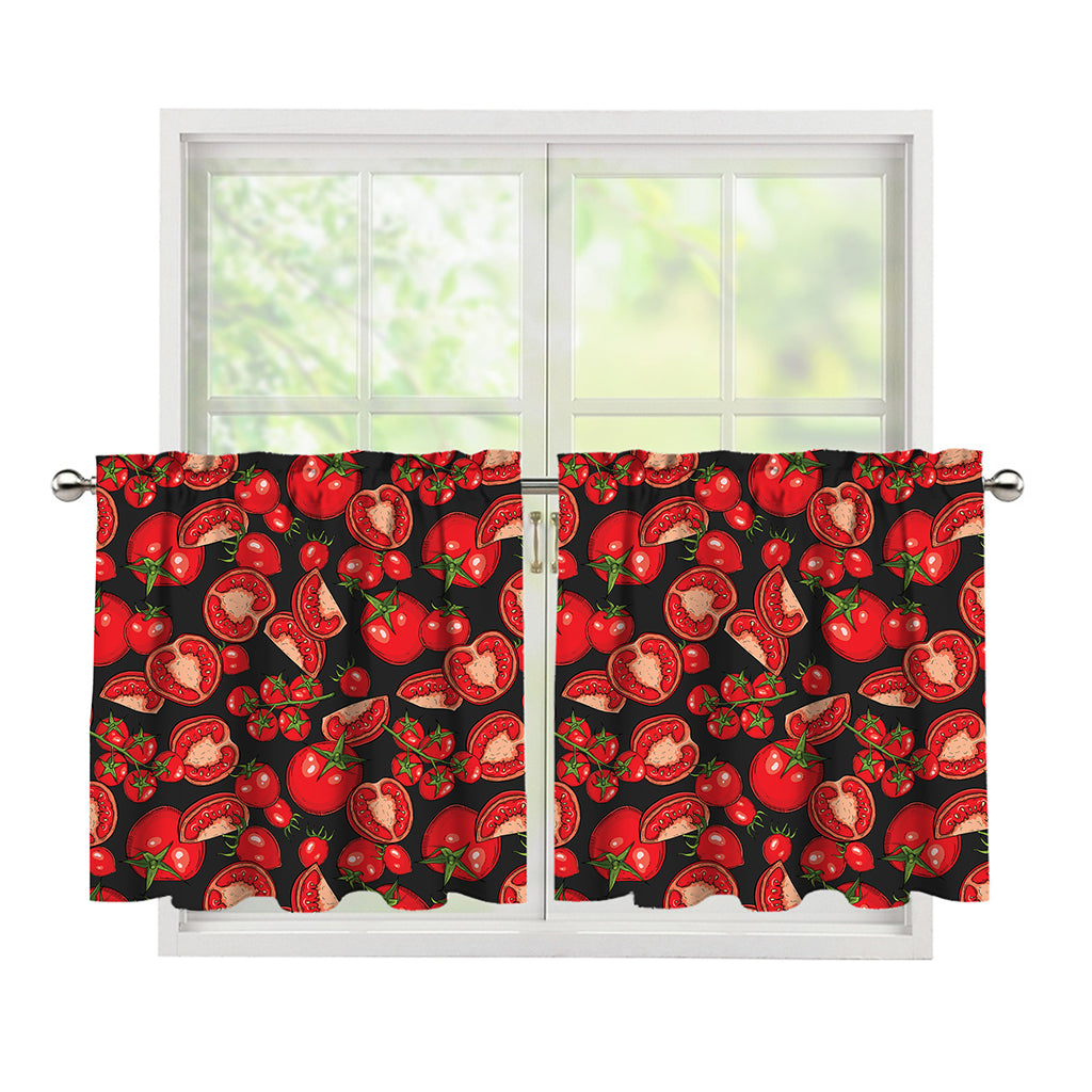 Red Ripe Tomatoes Pattern Print Tier Curtains
