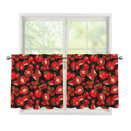 Red Ripe Tomatoes Pattern Print Tier Curtains