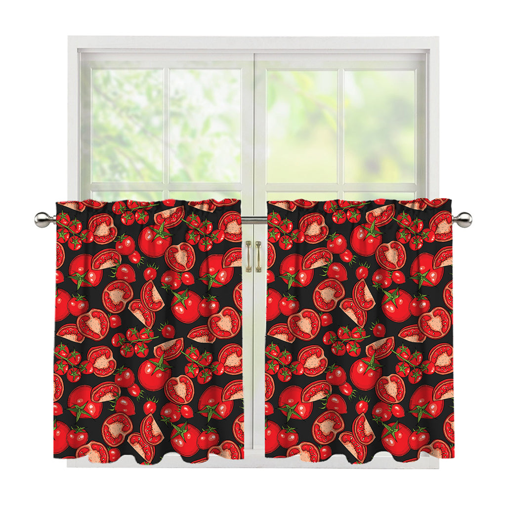Red Ripe Tomatoes Pattern Print Tier Curtains