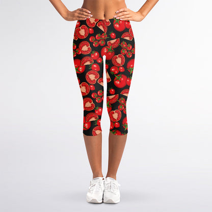 Red Ripe Tomatoes Pattern Print Women's Capri Leggings
