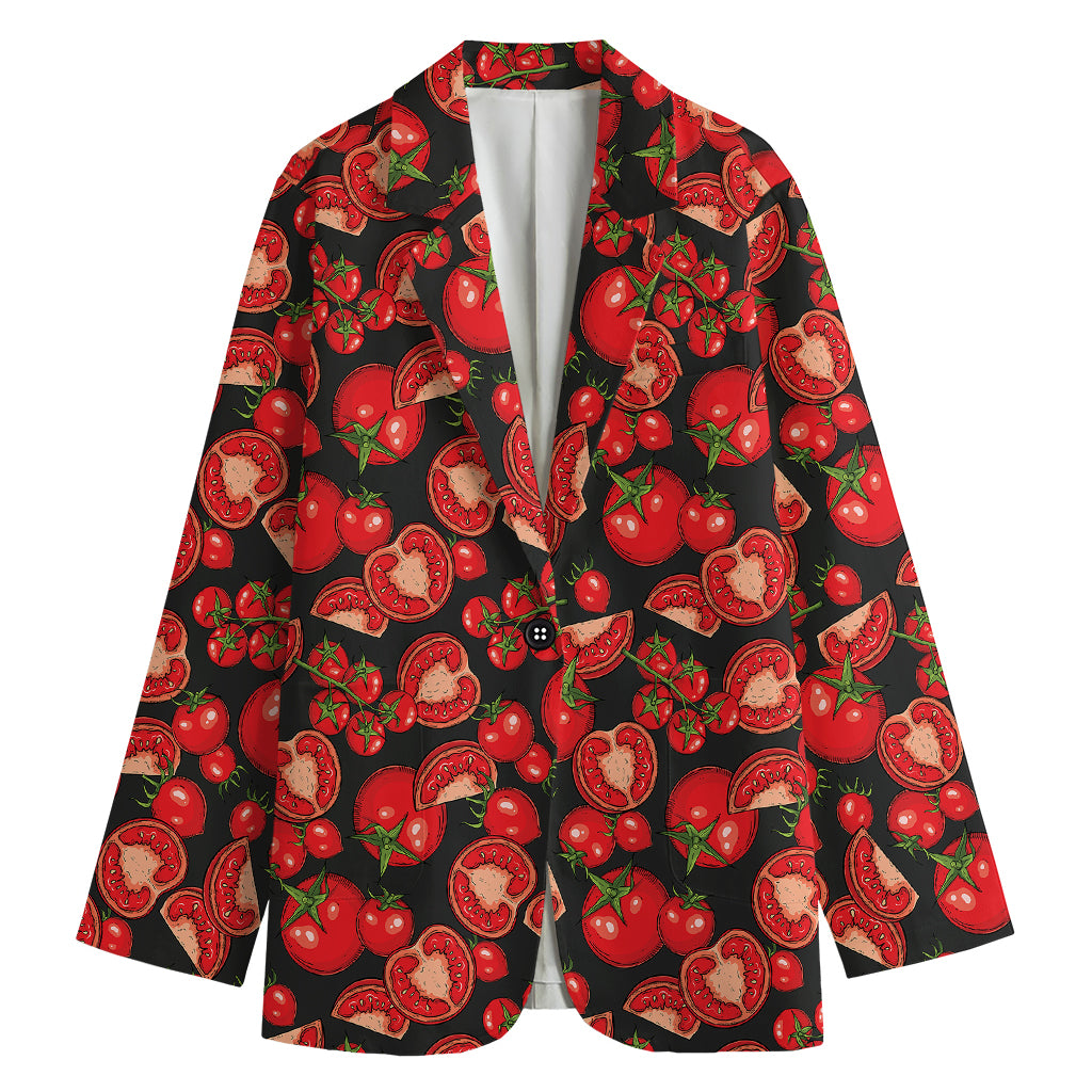 Red Ripe Tomatoes Pattern Print Women's Cotton Blazer