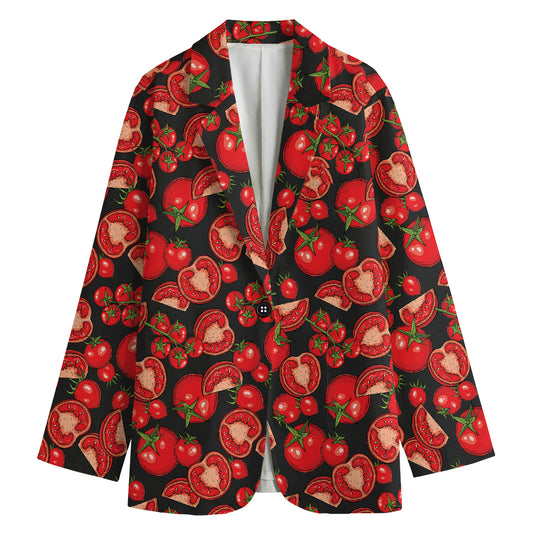 Red Ripe Tomatoes Pattern Print Women's Cotton Blazer