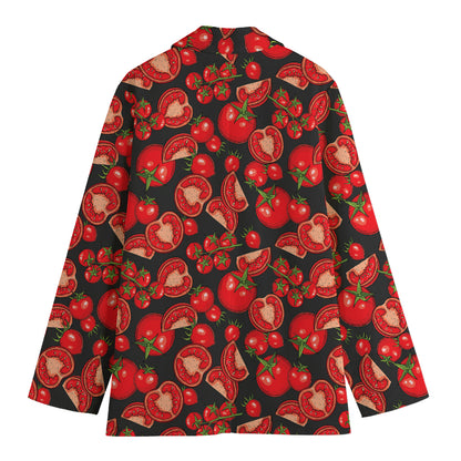 Red Ripe Tomatoes Pattern Print Women's Cotton Blazer