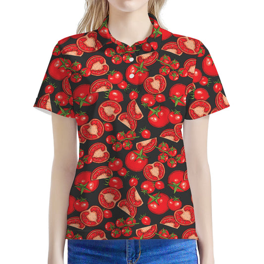 Red Ripe Tomatoes Pattern Print Women's Polo Shirt