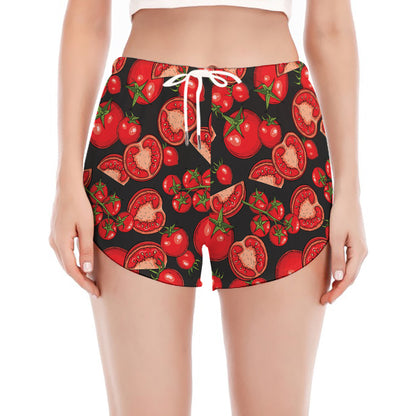 Red Ripe Tomatoes Pattern Print Women's Split Running Shorts