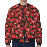 Red Ripe Tomatoes Pattern Print Zip Sleeve Bomber Jacket