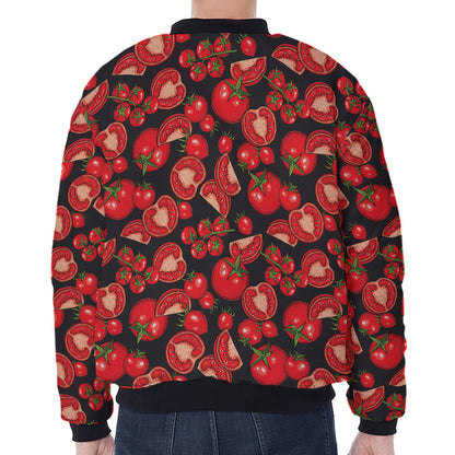Red Ripe Tomatoes Pattern Print Zip Sleeve Bomber Jacket
