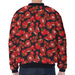 Red Ripe Tomatoes Pattern Print Zip Sleeve Bomber Jacket