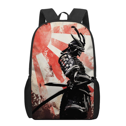 Red Rising Sun Samurai Print 17 Inch Backpack