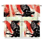 Red Rising Sun Samurai Print 3 Piece Kitchen Curtains