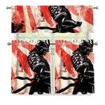 Red Rising Sun Samurai Print 3 Piece Kitchen Curtains